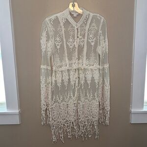 Boston Proper Ivory Lace Cardigan Size Small